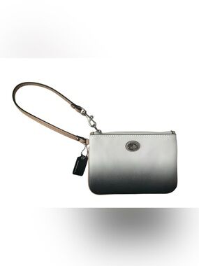 Coach Ombre Black to White Leather Wristlet with Tan Strap